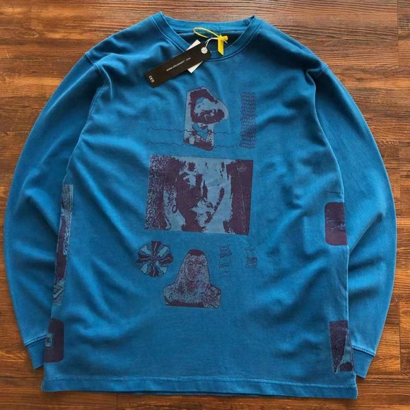 CAVERMPT Tops - Cavermpt Blue Long Sleeve Hoodie Black Abstract Print